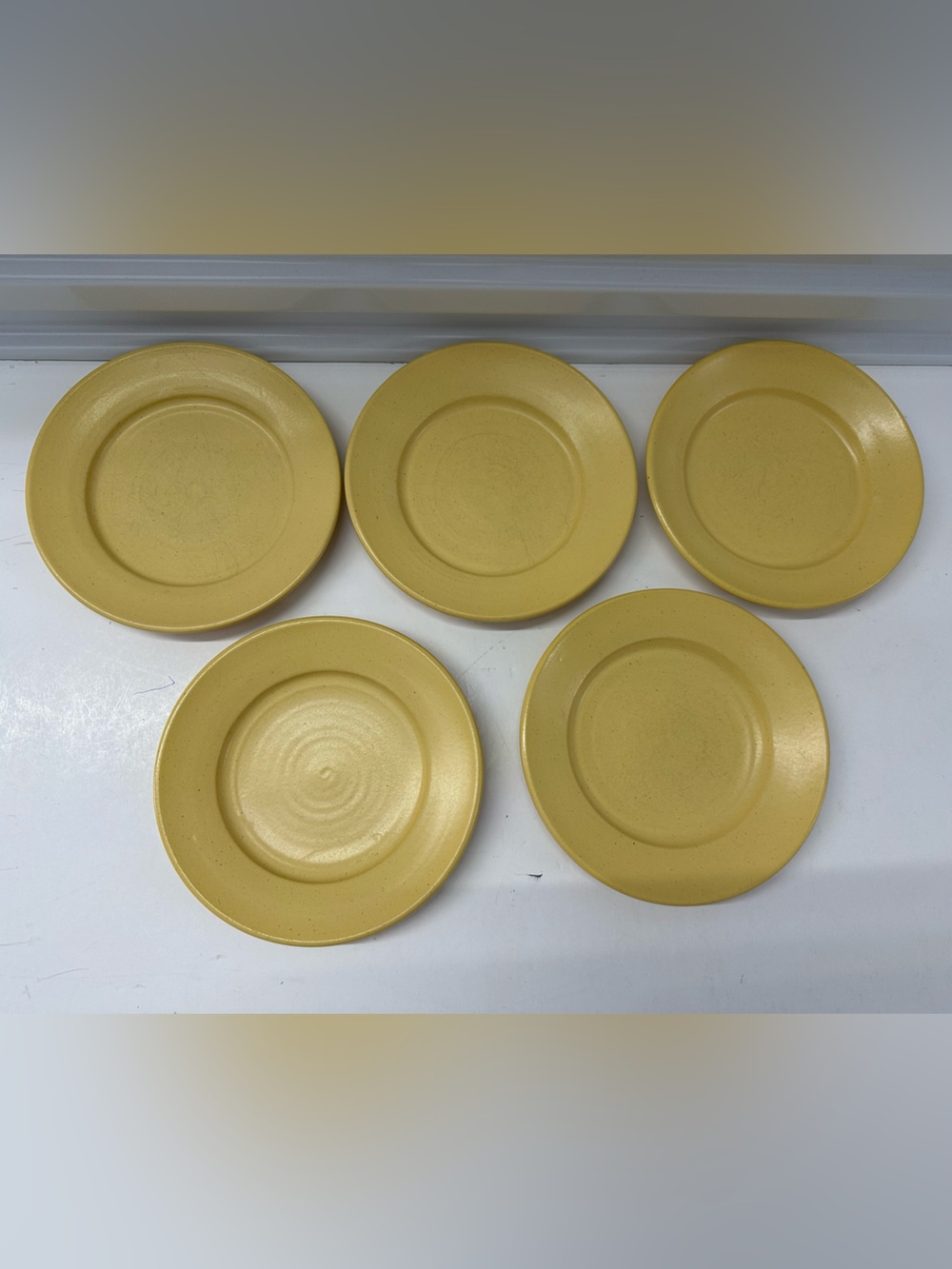 Set of 5 Yellow Ceramic Dessert Plates